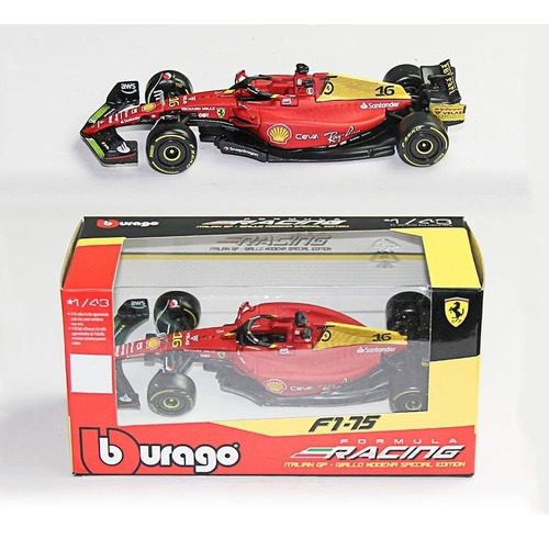 Bburago Miniatura Ferrari F1 - 2022 - Edição 75º Aniversário Cor F1-75 Nº16 2022 - Charles Leclerc