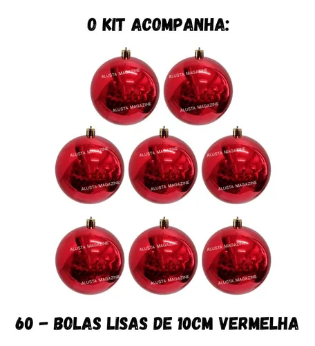 Kit 60 Bola De Natal 10cm Grande Vermelho Dourado Azul Prata Kit 60 Bola De Natal 10cm Grande Vermelho Dourado Azul Prata