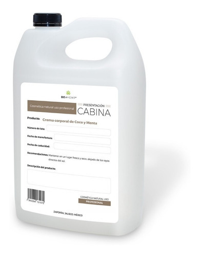 Crema Hidratante Corporal Líquida De Coco Y Menta 1 Galón Fragancia Menta Y Coco Tipo De Envase Plástico