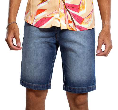 Bermuda Jeans Masculina Casual Básica Tradicional Reta
