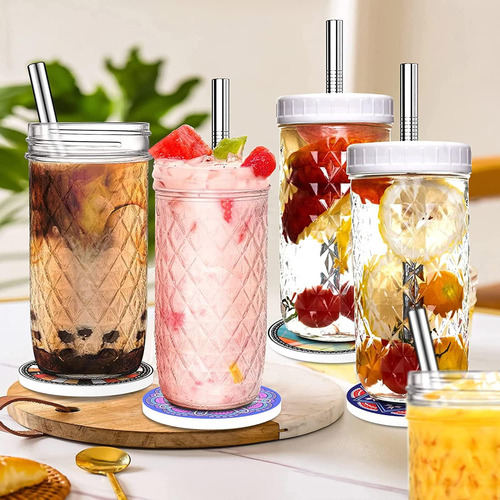 2 Pcs 24oz Glass Cups Set, Mason Jar Drinking Glasses Wit...