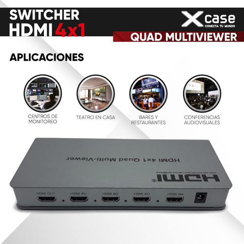 Switch Hdmi Xcase 4×1 Quad Multiviewer Resolucion Full Hd