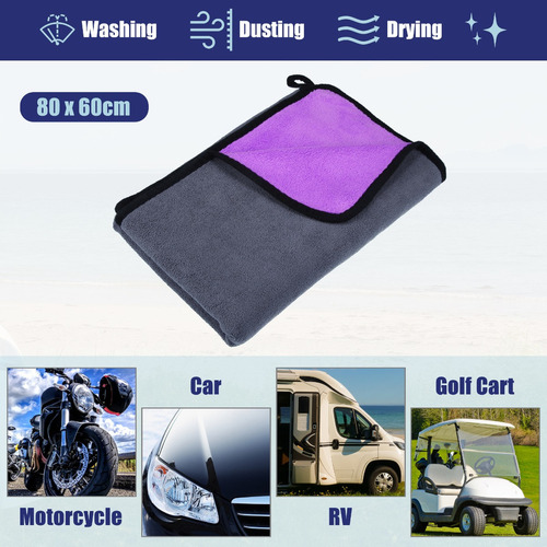 Toalla Microfibra Paño De Limpieza Auto Gris Morado 80x60cm