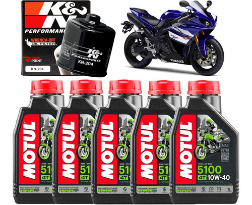 Kit Troca Oleo Motul 5100 10w40 Filtro De Oleo K&n Yamaha R1