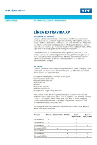 Ypf Aceite Mineral Sae 15w40 Extravida Xv100 20 Litros.