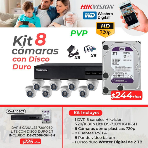 Imagen 3 de 3 de Camaras Ip Quito Hikvision Tubo 2mp Poe 4mp Poe Nvr