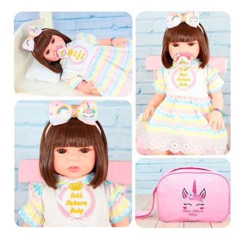 Bebê Reborn Boneca Baby Cabelos Castanhos C/ Enxoval