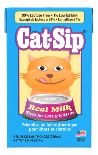 Cat Sip - Golosina De Leche Real Para Gatos Y Gatitos, 8 Onz