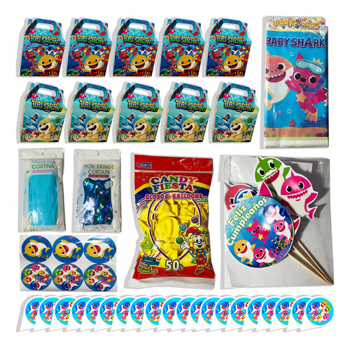Artículos Para Fiestas Kit Fiesta Baby Shark Bebé Tiburón.