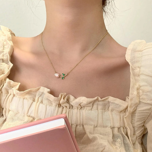 Collar Dongdaemun Con Flores De Tulipán Para Mujer, Diseño D