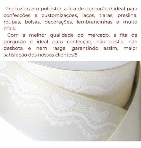 Fita De Gorgurao Com Renda Coração 38mm Com 18 Metros Laço
