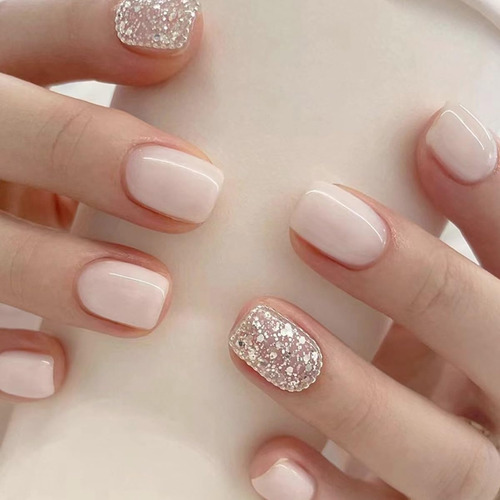24 Uñas Postizas Cuadradas Cortas A Presión, Color Blanco Cl