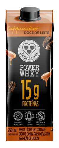 Bebida Lactea cappuccino doce de leite zero lactose power whey 250ml 3 Corações