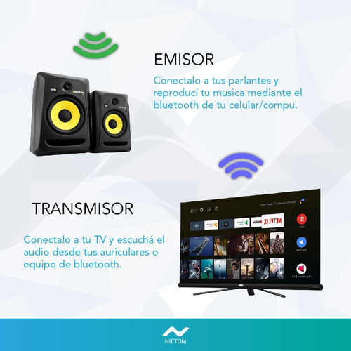 Emisor Receptor Bluetooth Nictom Emisorbt6 Audio Smart Tv