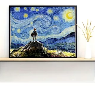 Cartel Zelda Link Cuadro Noche Estrellada Van Gogh Póster