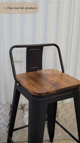 Pack X4 Piso Taburete Tolix Negro 66cm Con Madera Oscura