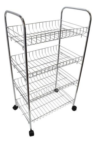 Frutero Rack Metal Cromado 4 Estantes 72x38cm Con Ruedas