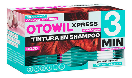 Otowil Xpress Tintura En Shampoo 3 Min Color Rojo X10