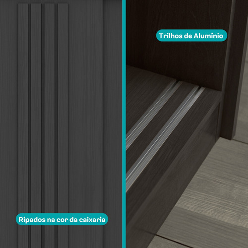 Guarda Roupa Solteiro 2 Portas Darvi Prime Carraro Ripado Preto