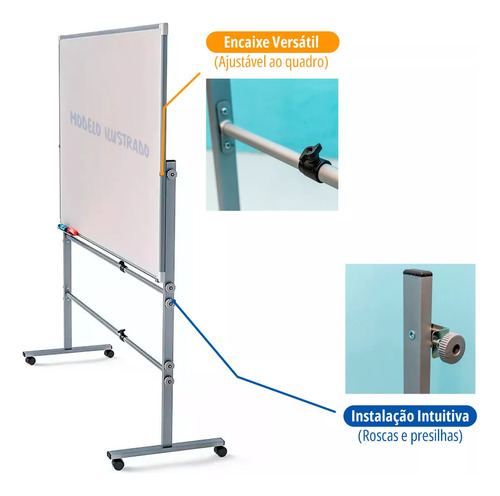 Lousa Quadro Branco 150x100 Moldura Alumínio Com Cavalete De Rodas + 2 Canetas Apagador