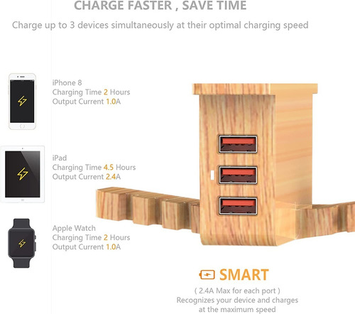 Soporte Para Auriculares De Madera Con Cargador Usb