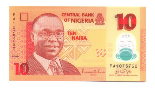 Billete Nigeria 10 Naira 2009 * Polímero (Usado)
