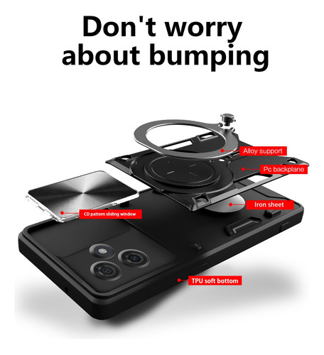 Funda Para Moto G54 Jiashang Uso Rudo Anillo Metalico Negro Jiashang