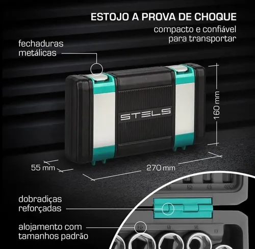 Conjunto de soquete sextavado encaixe 1/4 de 57 peças Stels