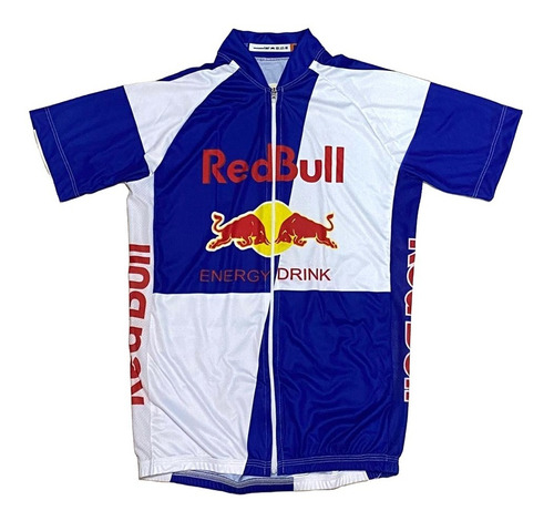 Camisa Ciclismo Bike Red Bull Azul Branca Ziper Total
