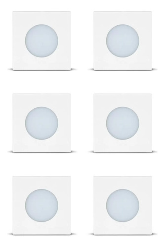 Kit C/6 Luminárias Móveis Spot Quadrada Luz Fria 1,5w Branco