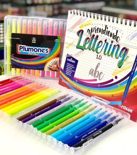 Papelería Modelo - Kit Aprendiendo Lettering (Guía+ Plumones Punta Pincel x  48) - Domicilios Pereira Dosquebradas, productos escolares, suministros  oficina