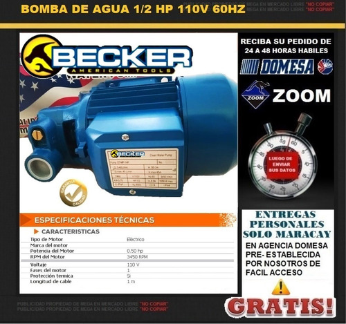 Bomba De Agua 1/2 Hp, De Bronce 110v 60hz Con Garantia