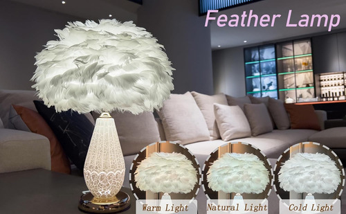 Lámpara De Plumas Rosa Para Mesita De Noche Con Doble Luz, L