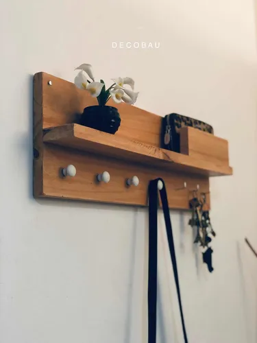 Perchero Pared Madera Con Estante Llavero Estilo Nórdico