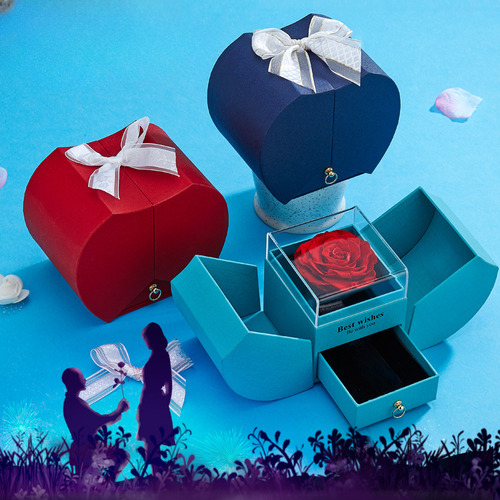 Anillo Collar Caja De Regalo Flores Conservadas De Manzana
