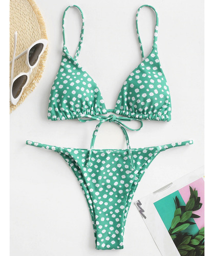 Conjunto Sexy De Bikini Halter Con Efecto Anudado