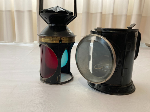 Antiguo Farol Ferroviario De Hierro Negro Para Señalero (Usado)