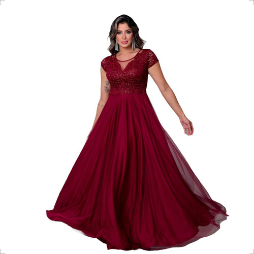 Vestido Festa Marsala Ombro A Ombro - Madrinha Luxo