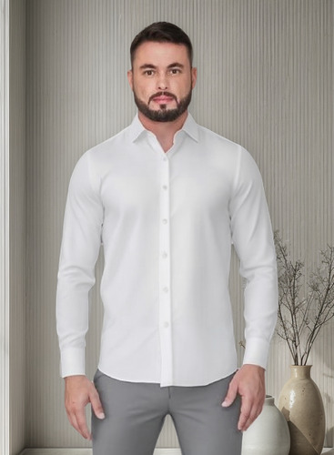 Camisa Social Masculina Mista Algodão Poliéster Navaratti