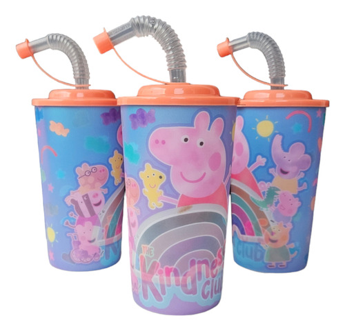 20 Vasos Tapa Y Popote Peppa Pig Fiesta Peppa Pig Dulcero