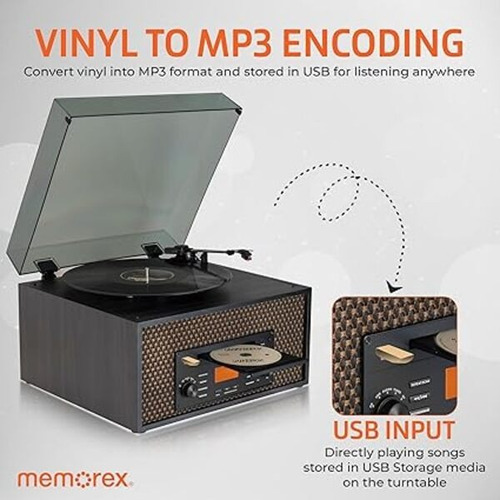 Tocadiscos Memorex Mx-tt700 7 En 1 Bluetooth Usb Vinilo Cd
