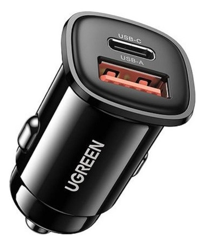 Cargador de coche Ugreen Dual Type C y USB Turbo de 30 W, color negro