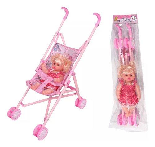 Coche Paseador Caminador Juguete + Muñeca Bebe Infantil Niña