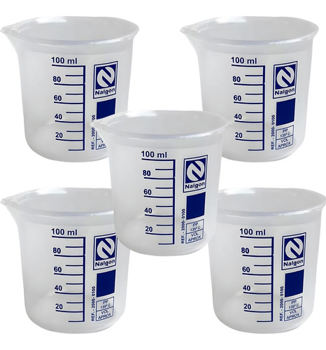 5x Becker 100ml Plástico Graduado Copo Jarra Bequer Nalgon