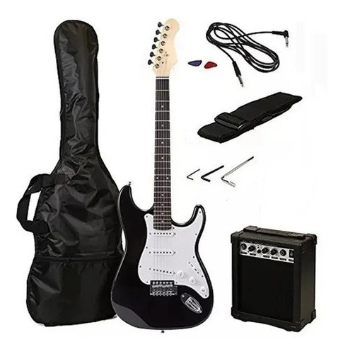 Gran Pack Guitarra Electrica Negra Amplificador Accesorios
