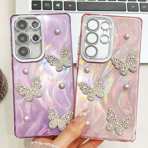 For Samsung Funda Case Silicona Bling Niñas Mujer Mariposa Morado For Galaxy S24 Fe