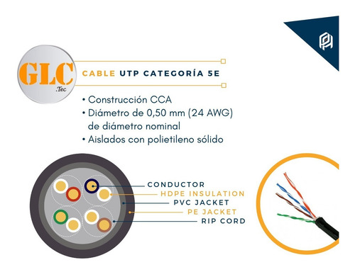 Imagen 2 de 10 de Cable Utp Exterior Cat 5e Glc *max 100% Cobre Bobina 305 Mts