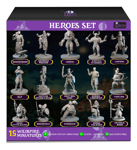 15 Miniaturas De Fantasía Sin Pintar D&d 28-32mm Wildspire
