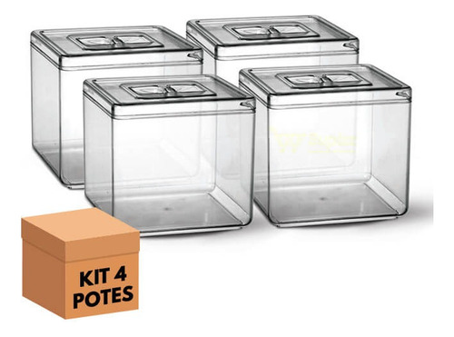 Kit - 4 Potes Em Acrilico P/ Granel Cereais Alimentos 5l