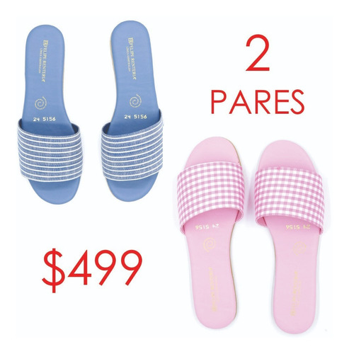 Imagen 2 de 8 de Sandalias Mujer Moda Flat Textil Felipe Rentería Kit 2pares